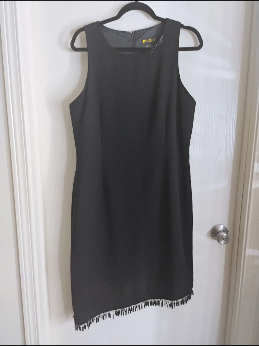 Studio I Black Sleeveless Mini Dress with Fringe Hem